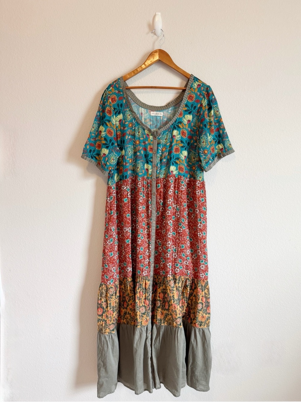 Natural Life Maeve Tiered Maxi Dress Floral Patchwork Ruffle Boho Cottage Sz XL